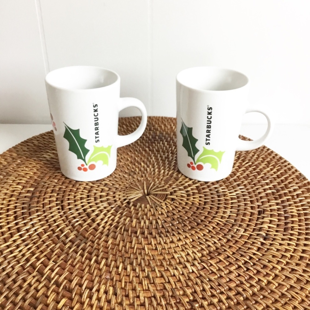 Starbucks Set Of 2 Holly Christmas Cups Mugs